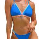 BIKINX Womens Swimsuits Thong Bikini Sets for Women Triangle Two Piece Bathing Suits Tie Back Swim Top (Medium, Blue)