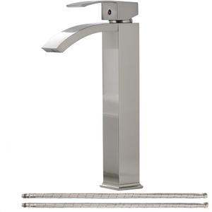 Brushed Nickel Bathroom Faucet Vessel Sink Single Hole Single Handle Waterfall Spout Lavatory Commercial Bath Vanity Bowl Faucets Tall Body Supply Line