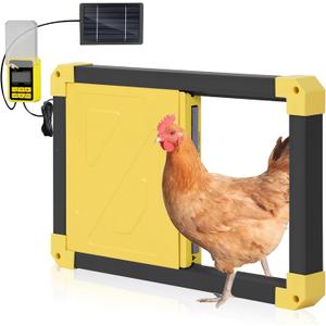 Automatic Chicken Coop Door, Solar Powered Automatic Chicken Door with Timer Mode, Battery Powered LCD Screen, Anti-Pinch Design, Waterproof, Easy Installation (Black)