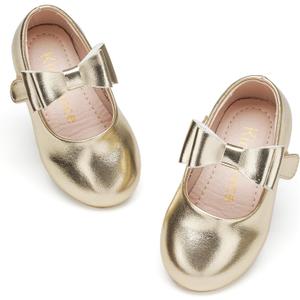 Kiderence Toddler Girls Dress Shoes Little Kids Mary Janes Gold Ballet Flats Toddler 11 (Gold)