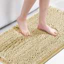 Bath Rug Chenille Floor Mat Ultra Soft Washable Bathroom Dry Fast Water Absorbent Bedroom Area Rug, Beige 18x48 