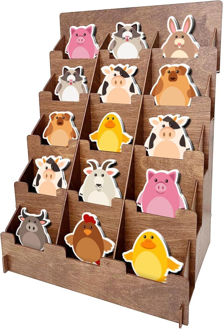 Sticker Display Stand for Vendors - 5 Tier Wooden Display Rack with Adjustable Dividers - Portable and Easy to Assemble - Perfect for Stickers, Coasters, Postcards, and More