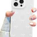 Jusy Compatible with iPhone 14 Pro Bow Phone Case, Cute Clear Ribbon Bowknot Pattern Aesthetic Soft TPU Transparent Cases Protective Phone Cover for Women Girly - White, 4 Pack
