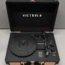 Victrola Journey Bluetooth Portable Suitcase Record Player  with Built-in Speakers, 3 Speed Vinyl Record Player, RCA Out, Headphone Jack (Black Rose Gold)