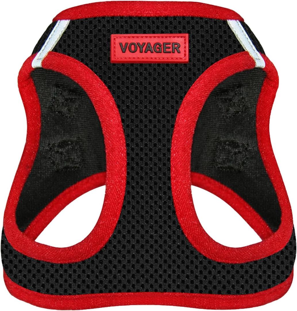 Best Pet Supplies - All Weather Mesh/Plush, Reflective, No Pull Harness for Small, Medium Dogs, Cats - Secure with Hook & Loop Fastener, Buckle, Double D-Rings - Black/Red Trim, S