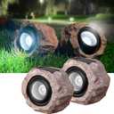 2 Pack Solar Rock Lights Outdoor, Angle Adjustable Solar Lights Outdoor Waterproof, LED Solar Garden Lights, Auto On/Off Landscape Lighting for Yard Pathway Patio Flower Bed - White Glow (Stone Brown)