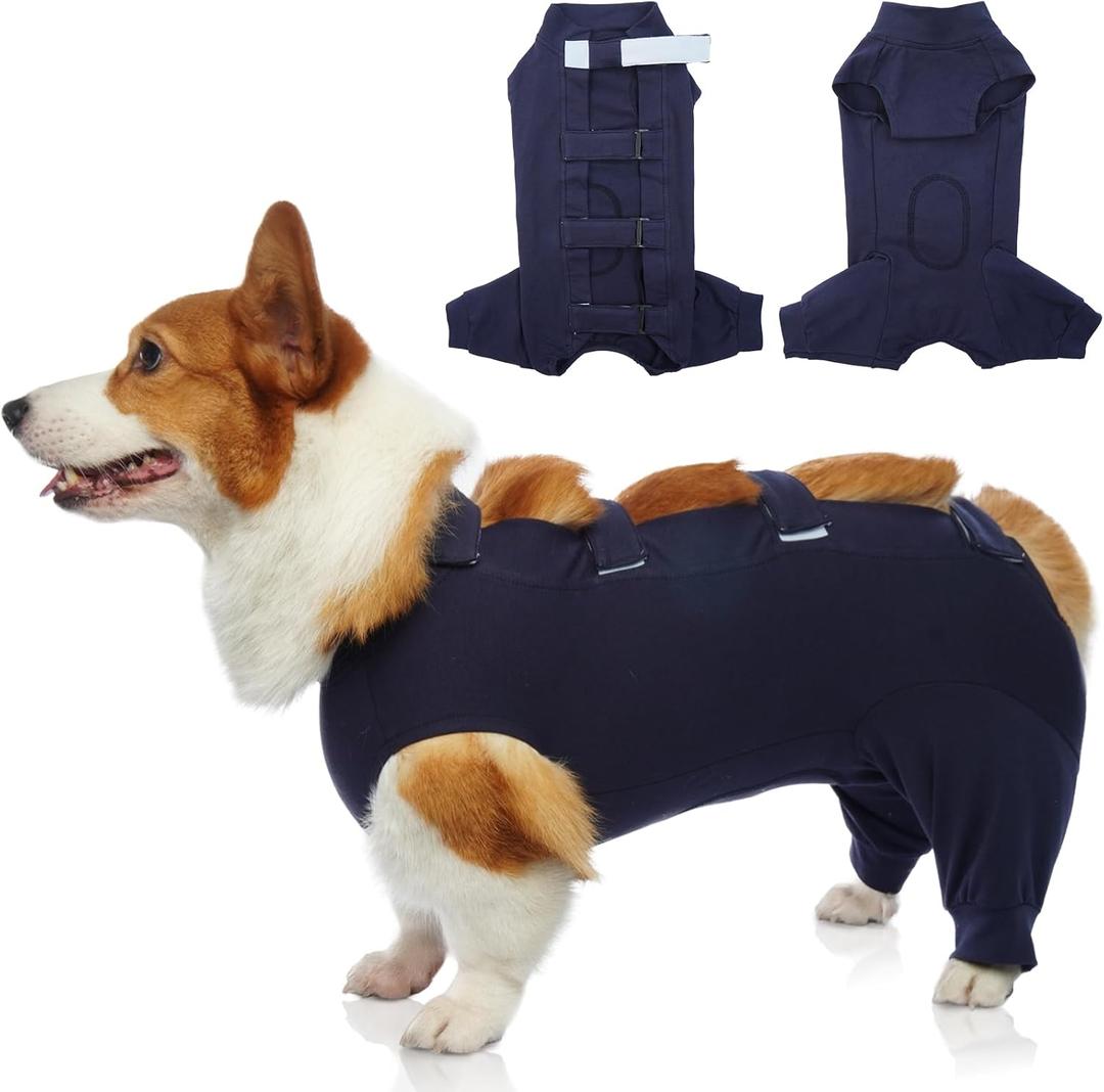 IECOii Dog Onesie for Surgery - Female Spay Recovery Suit, Male Anti Licking Shirt - Medium Size, Alternative to Cone E-Collar - M-Blue (Medium(Chest:18.9-22.8 in))