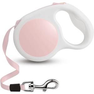 Pink Retractable Dog Leash 10 ft for Small and Medium Dogs and Cats, One Button Brake, Pause, Lock by LFCXHTY
