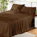Bedsure Queen Sheet Set, Rayon Derived from Bamboo, Cooling Sheets, Breathable & Soft, Deep Pocket Up to 16 Inches, Hotel Luxury Silky Bedding for Hot Sleepers, Brown
