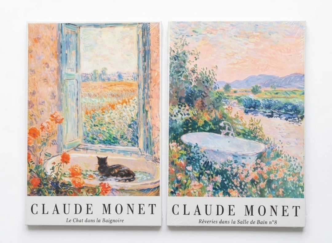 Claude Monet Painting, Black Cat Bathroom Wall Art, 
Floral Countryside Landscape Bathroom Wall Art
