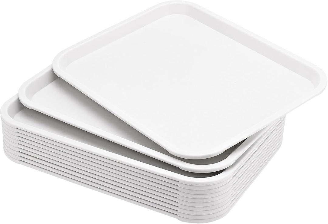 MANCHAP 12 Pack 13.8 x 10.6 Inch White Fast Food Tray, Rectangular Restaurant Serving Trays, Plastic Cafeteria Trays Food Trays for Restaurant, Coffee Shop