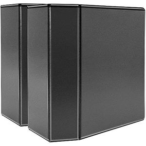 Amazon Basics 5 inch Heavy Duty D-Ring 3 Ring Binder, Customizable View Cover, Extra Durable, Black, 6-Pack