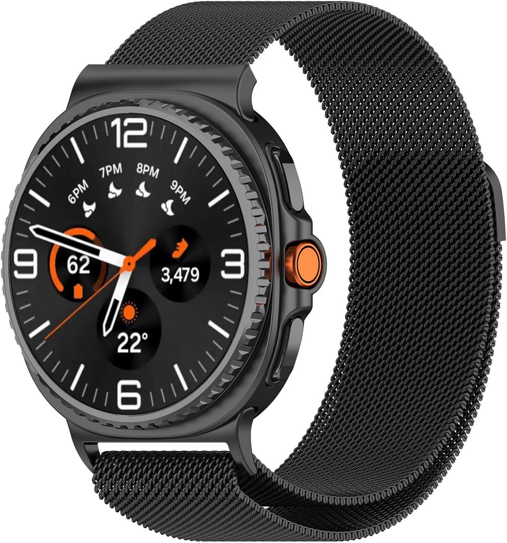 Bands Compatible with Samsung Galaxy Watch 8 40mm/44mm/Classic 46mm 2025, Magnetic Milanese Loop Mesh Metal Stainless Steel Replacement Wristband for Men Women (Black)