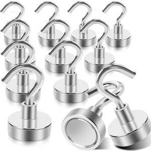 MIN CI Magnetic Hooks Heavy Duty, 35lb+ Strong Magnetic Wall Hooks for Hanging, Neodymium Metal Magnets with Hooks Large Magnetic Hooks, for Classroom Cruise Fridge Kitchen, Pack of 12