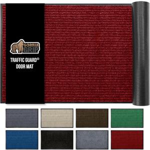GORILLA GRIP Traffic Guard Door Mat, 72x48, Heavy Duty Welcome Mats, Commercial Office Space Doormat, Waterproof, Fade Resistant, Strong Rubber Backing, Low Profile, Shoe and Boot Scraper, Red
