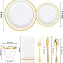 GATHER 350PCS Gold Plastic Plates - White and Gold Disposable Plastic Dinnerware Set Include 50 Dinner Plates, 50 Dessert Plate, 150 Silverware, 50 Napkins, 50 Cups for Party & Wedding