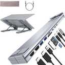 M91 Laptop Docking Station Dual Monitor Stand, 9 in 1 USB C Hub 2 HDMI 4K@60Hz, Portable Laptop Stand with USB Ports, Multiport Adapter USBC Dock Station Computer Holder for MacBook Pro/Air