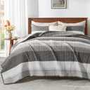 Andency Oversized King Quilt Bedding Set, 120x98Inch Dark Grey Stripe Super King Bedspread Coverlet 3 Pieces, Soft Lightweight Patchwork Quilted Bed Set for All Season (1 Quilt, 2 Pillowcases)
