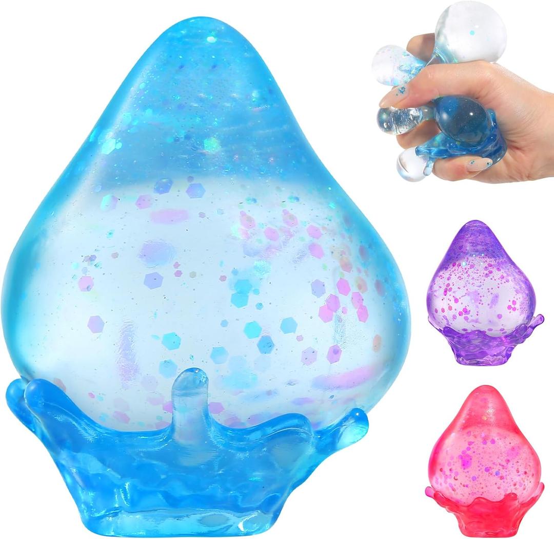 Glitter Water Drop Squishy, Sugar Squishies Rain Drop,Stress Relief Fidget Squeeze Toy (Blue)