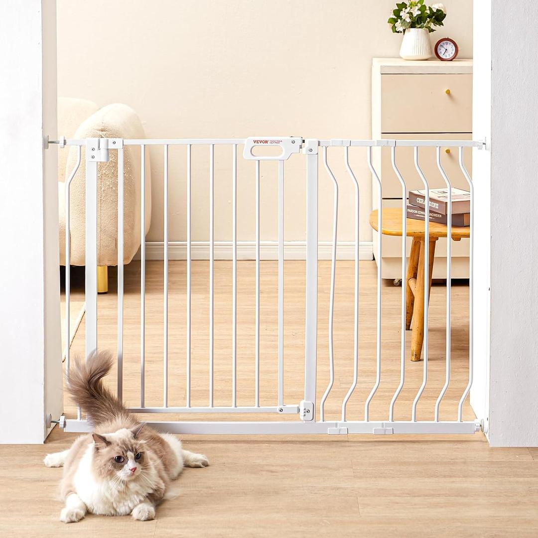 VEVOR 29.5-46" Extra Wide Baby Gate for Stairs, Auto Close Dog Gate for The House, Easy Install Pressure Mounted Pet Gates for Doorways, Easy Walk Thru Wide Safety Gate for Dog, White