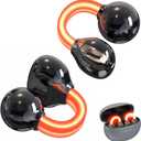 Shining LED Clip On Earbuds, Open Ear Earbuds with Flashlight, Wireless Bluetooth 5.3 Ear Clip Headphones with Mic, 20H Play, Suit for Night Sports,Party,Holiday,Halloween,Christmas, Black