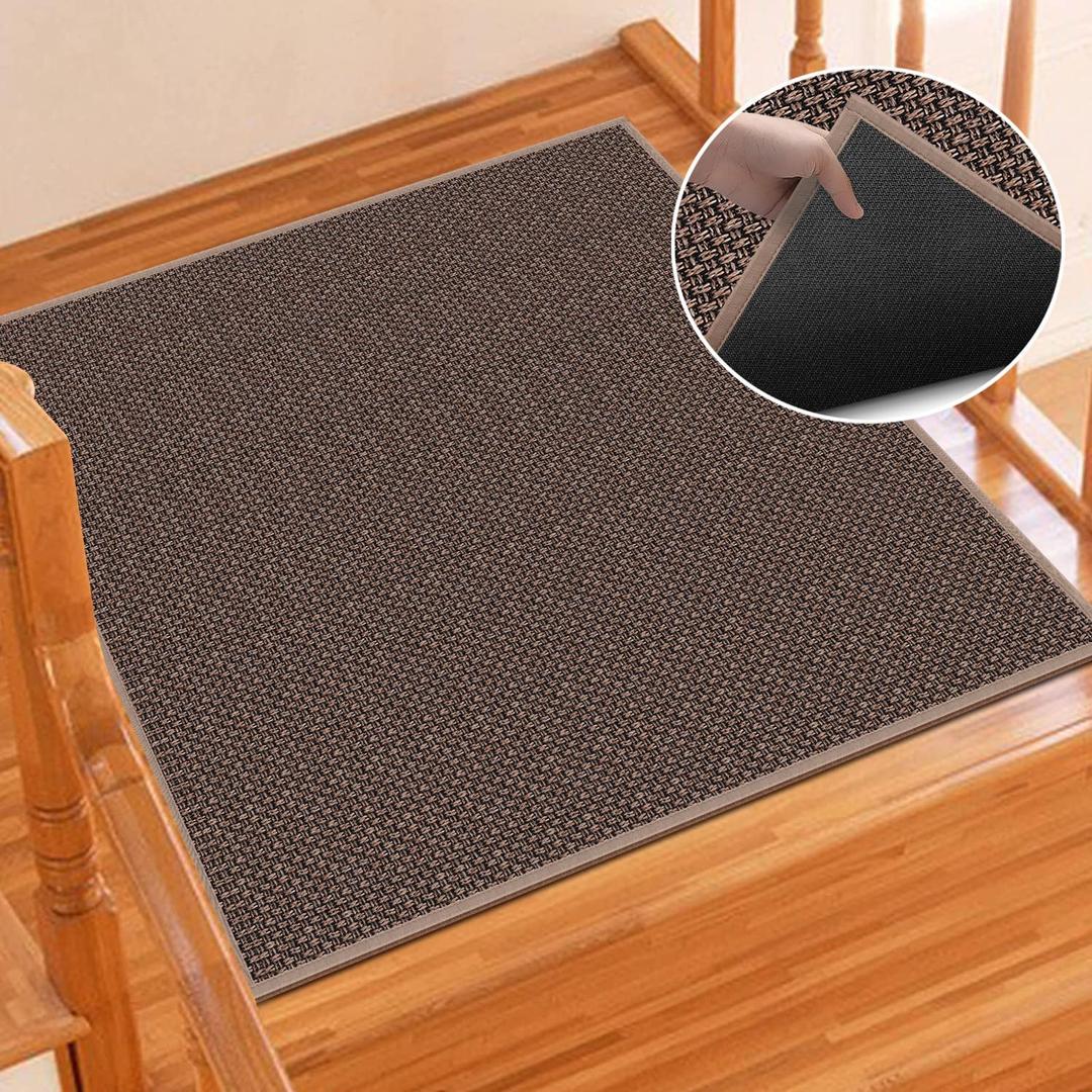 GOYLSER Rubber Stair Landing Rug, Indoor Stair Landing Mat for Wooden Steps Skid Resistant Stair Floor Mat, Rubber Backed Step Matching Mat, Light Brown, 31"x31" (2'7" x 2'7")