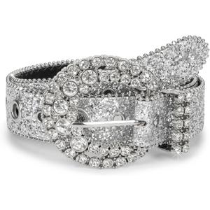 Women Rhinestone-Leather-Belts Western-Cowboy-Cowgirl Belt Bling-Diamond Waist Belt for Jeans Pants