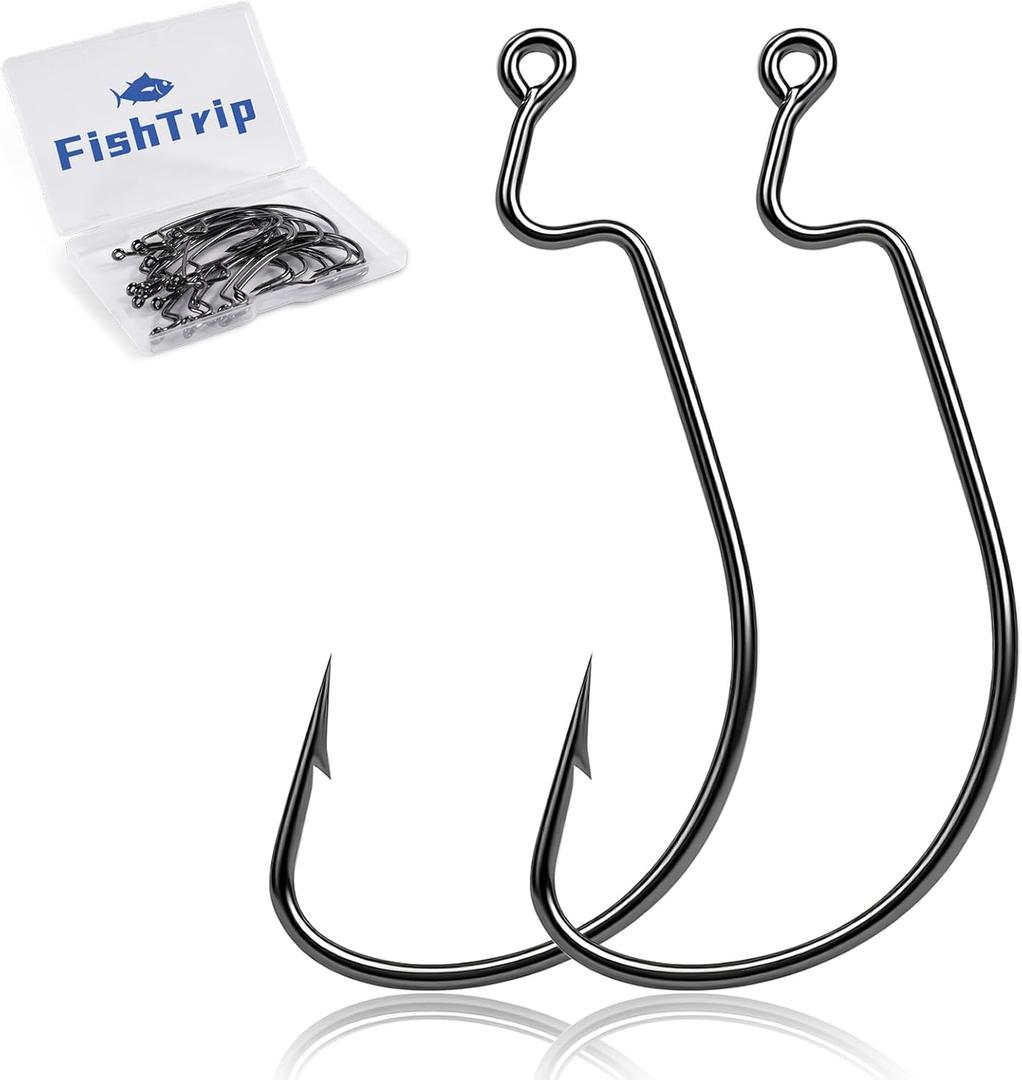FishTrip 50pcs EWG Hooks for Bass Fishing, Offset Worm Hook Texas Rig Hooks Live Bait Fishing Hooks for Freshwater Saltwater Size 4 FishTrip 50pcs EWG Hooks for Bass Fishing, Offset Worm Hook Texas Rig Hooks Live Bait Fishing Hooks for Freshwater Saltwater Size 4