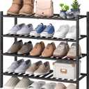 viewcare 4-Tier Black Bamboo Shoe Rack for Entryway, Stackable | Foldable | Natural, Shoe Organizer for Hallway Closet, Free Standing Shoe Racks for Indoor Outdoor