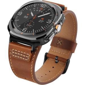 Wristitani Leather Band Compatible with Samsung Galaxy Watch Ultra Bands 8 7 6 5 4 for Men, Top Genuine Leather Replacement Vintage Strap for 47mm 46mm 45mm 44mm 43mm 42mm 40mm