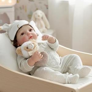 20-Inch Reborn Baby Doll, Cute Realistic Newborn Baby Doll with Hand-Rooted Hair, Poseable Full-Body Vinyl Baby Dolls for 3+ Ages, Room Decor, Birthday Gifts, Collectible (Grey), 20 inches x 9.5 inches x 7.6 inches
