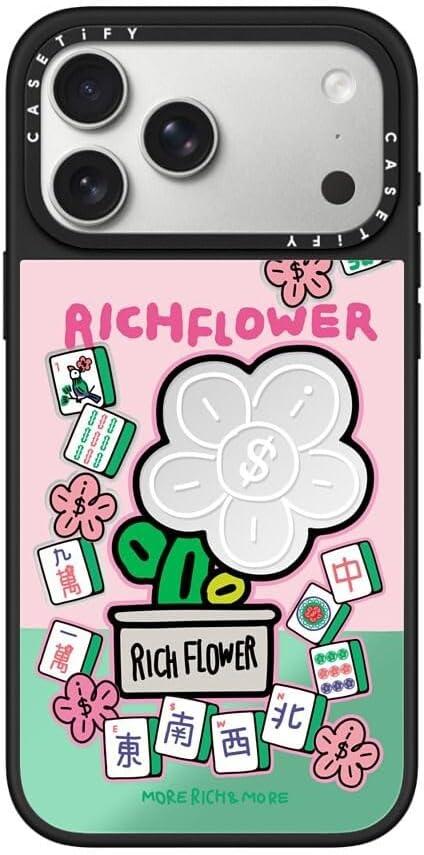 CASETiFY Mirror iPhone 17 Pro Max Case [Reflective/Compatible with Magsafe / 4.9 ft. 1X Military Grade Drop Protection] - Joy and Prosperity - Silver On Black