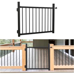 36"x45" Aluminum Gate with Self-Closing Hinges,Round Tube 3/4" pickets,DIY Adjustable Width Black Powder Coated Deck gate Kits Incl. Hinges Latch for Deck Railing Patios Gardens Indoor Outdoor