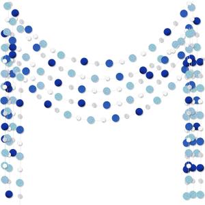 Outus 5 Pieces Silver Round Dots Garland Graduation Party Hanging Decor Each Length 13.1ft Glitter Paper Dot Streamers for Birthday Wedding Classroom Supplies (Blue)