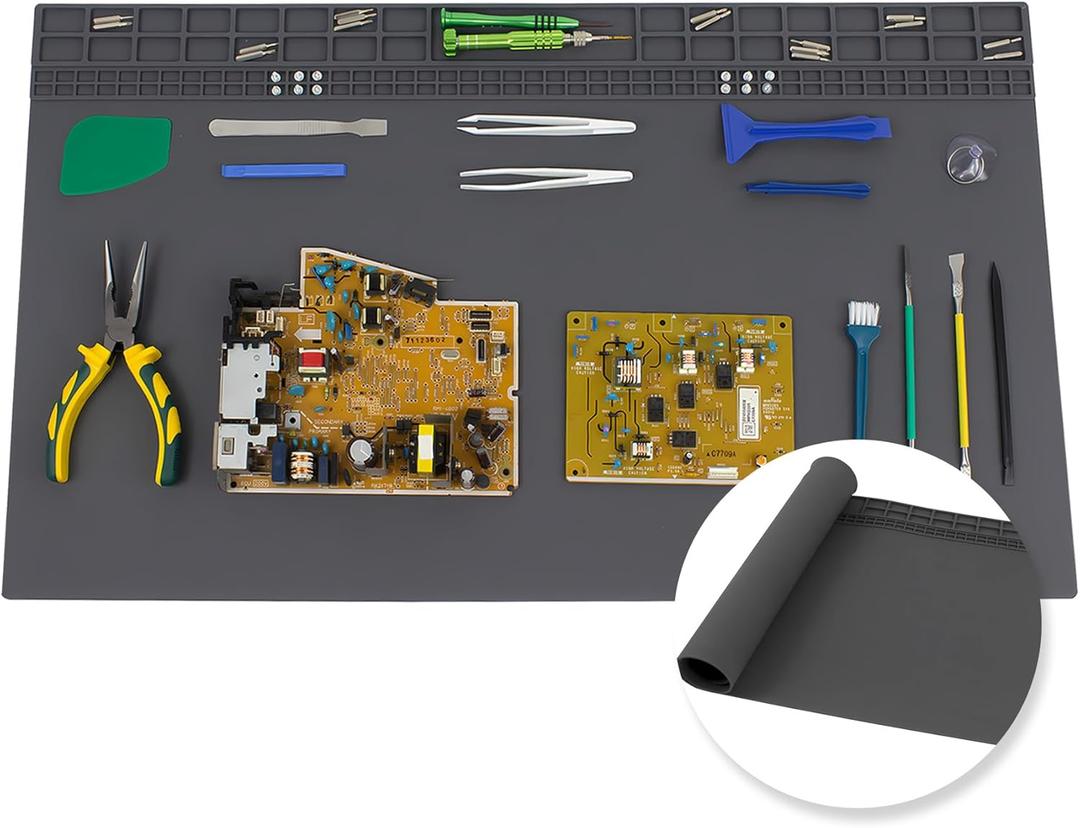 Extra Large Soldering Mat, 27.6''x15.7'' Oversized 932°F Heat Resistant Silicone Workbench Mat, Large Repair Mat for Electronics Phone Laptop Repair, BGA Soldering Gun Iron (Grey)