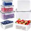 Freshmage Fruit Storage Containers for Fridge with Removable Colander, Airtight Food Storage Container, Dishwasher Safe Produce Saver for Refrigerator, Keep Berry Fruit Fresh Longer 4 pcs Small Clear S