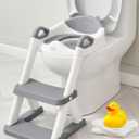 Forbena Toddler Potty Training Seat with Step Stool Ladder, Toilet Potty Seat for Baby Boys Girls Toddlers, Kids Chair Stairs with Handles and Soft Cushion (White and Grey) (Gray)