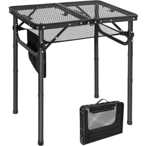 RedSwing Folding Grill Table, Lightweight Height Adjustable Aluminum Table with Mesh Desktop and Mesh Bag for Outdoor Camping Picnic BBQ, Small 2 Feet, Black (23.6"x15.7"x26.6")