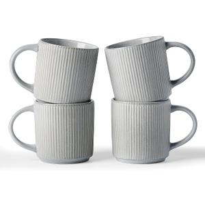 famiware Coffee Mug Set for 4, Star 12 oz Catering Mugs Cup Set with Handle for Coffee, Tea, Cocoa, Milk - Ceramic Stoneware Drinkware Set, Matte Grey