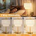 Lovlast Boho Lamp for Bedroom, 3-Way Dimmable Bedside Touch Lamp with USB Charging Port, Gold Table Lamp, Fringe Boho Table Lamp for Living Room, Teens Room, Dresser, Nightstand, LED Bulb Included