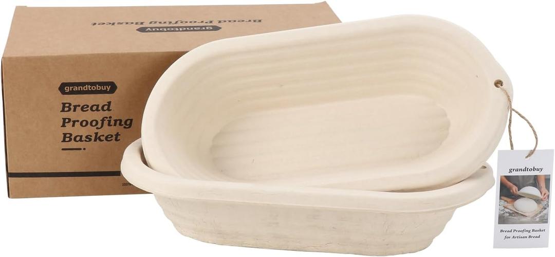 2 x 12inch Pulp Oval Sourdough Banneton Bread Proofing Basket Baking Supply with Linen Liners for Professional and Homemade Artisan Bread
