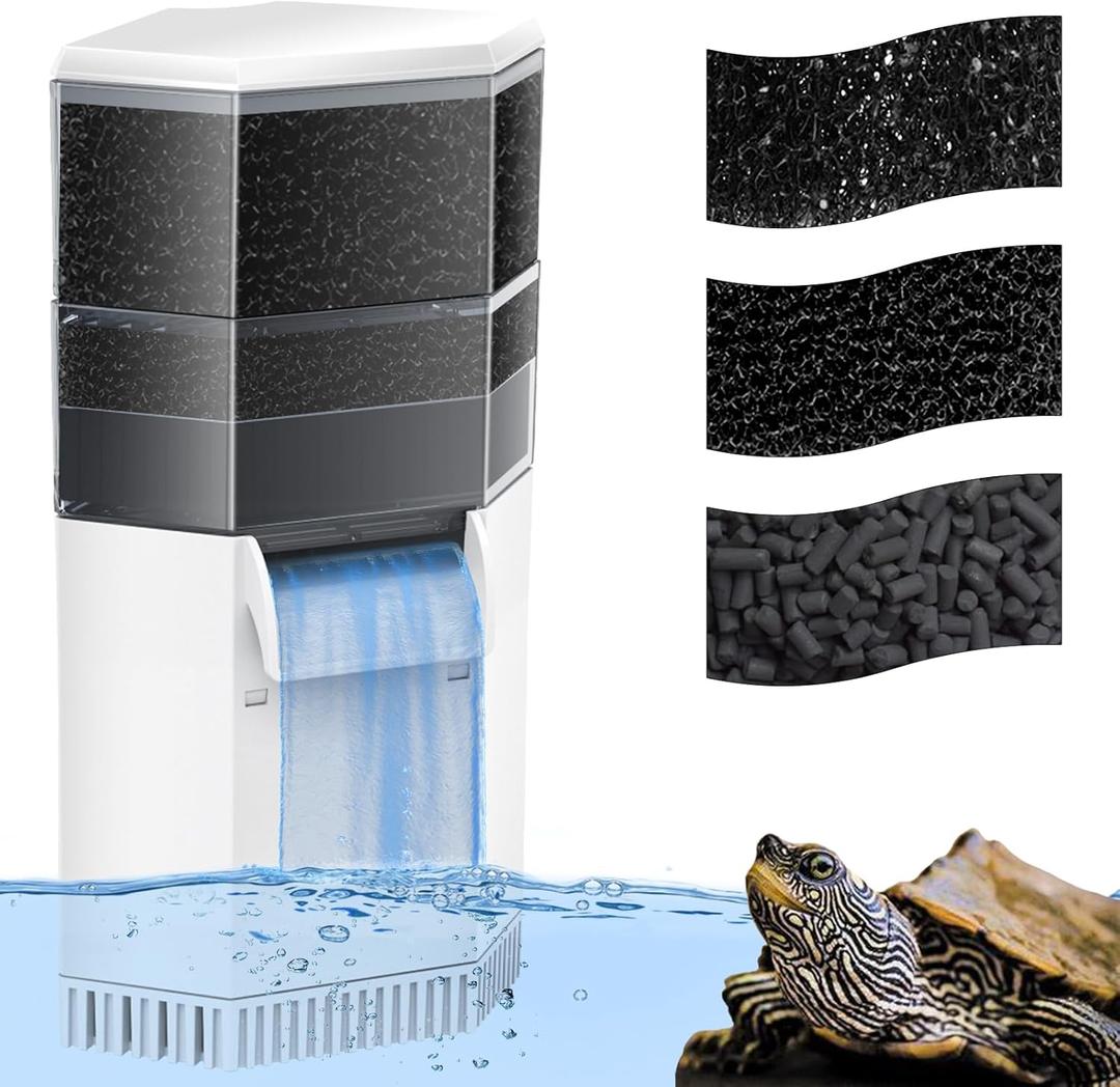 VCRAZE Turtle Aquarium Filter 3-Stage Turtle Filter for Low Water Level Tanks, 225GPH Super Quiet Waterfall Turtle Tank Filter Reptile Filter, Low Water Filters for Turtle Tanks 10-40 Gallon Water