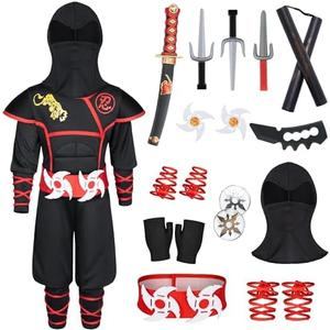Kids Ninjia Costume - Muscle Ninja Costume Suit with Deluxe Ninja Toys for Little Boys & Girls Halloween Cospaly Dress Up
