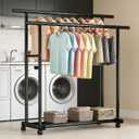 Heavy Duty Double Rod Clothing Rack with Wheels, 39in Wide Metal Garment Rack for Hanging Clothes, Freestanding Closet Organizer with Bottom Shelf for Shoes and Boxes, Ideal for Bedroom, Laundry Room