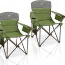 Oversized Camping Chairs 2 Pack - Heavy Duty 400LBS Padded Lawn Chair with Cooler Bag,Cup Holder,Side Pocket,Collapsible for Outdoor,Camp,Fishing & Garden,Olive Green, 21" x 22.1" x 35.4"