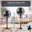Comfort Zone 16-Inch Oscillating Pedestal Fan with Remote Control, 3-Speed High-Velocity Cooling, Adjustable Height & Tilt, Quad-Pod Folding Base, Black ETL Listed