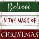 3Pcs Merry Christmas Hanging Sign With Rope -Believe In The Magic Of Christmas -Wooden Xmas Decor For Front Door Porch Decorations, Xmas Wall Decor And Accessories- A09