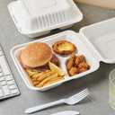 Jaluxing [8X8 3-Compartment 75-Pack Bio Natural Clamshell Take Out Food Containers with Lids, Disposable Bagasse Togo Boxes, Eco-Friendly Biodegradable Made of Sugar Cane Fibers