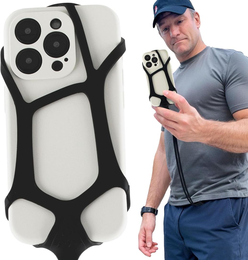 Pulpo Safety Cell Phone Lanyard Black Fits Smartphones 6.1" to 6.8 - Anti Theft Phone Strap for Men & Women, Lanyards for Phones, Hiking Phone Holder & Cellphone Lanyard, Silicone Crossbody Straps