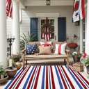 CAINANEL Blue/White/Red Striped Rug 4th of July Door Mat 4' x 6' Summer Front Porch Rug Independence Day Welcome Doormats for Farmhouse Entrance Porch Outdoors Decor (Blue/red/White, 4' x 6')